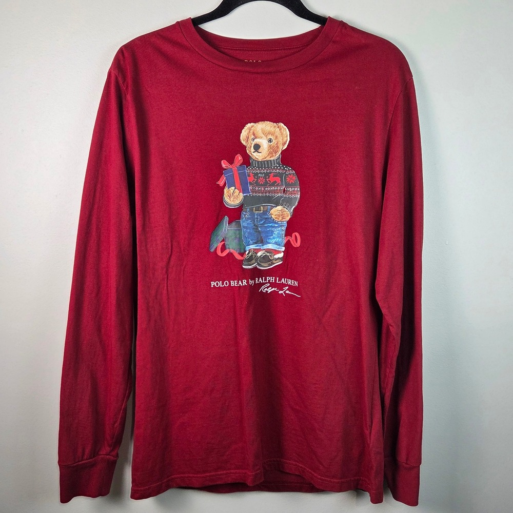 Polo Ralph Lauren T-Shirt Kids XL 18-20 Red Excellent Holiday Polo Bear Graphic